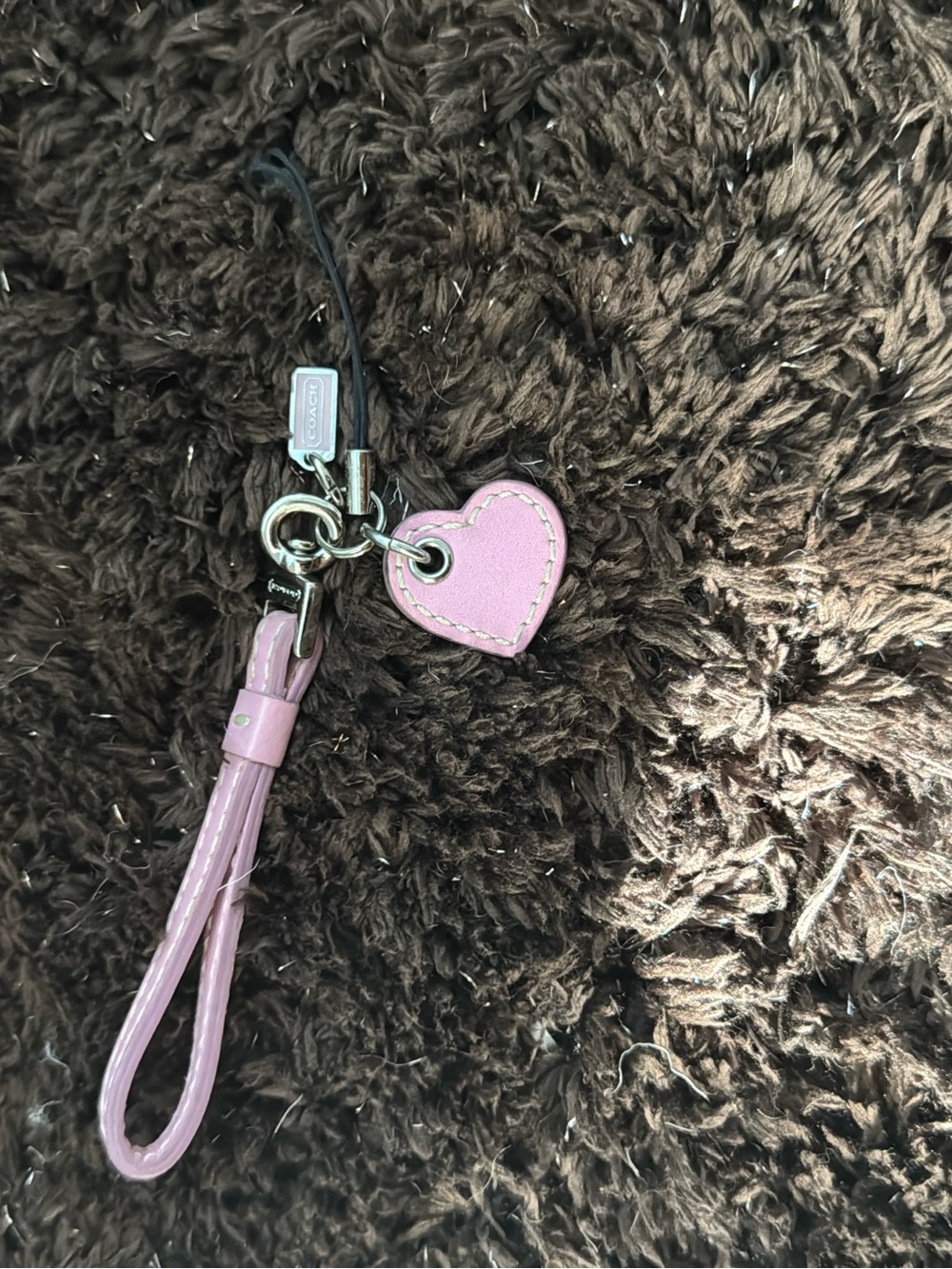 Coach Pink Heart Charm Wrist Strap Keychain